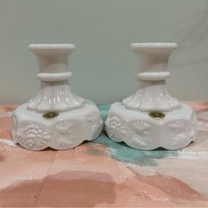 Vtg Westmoreland Paneled Grape Milk Glass 2 Candlestick Holders 3.75” UNUSED!